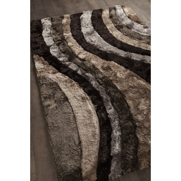 Orren Ellis Helene HandWoven Contemporary Shag Rug Grey/Charcoal/Brown